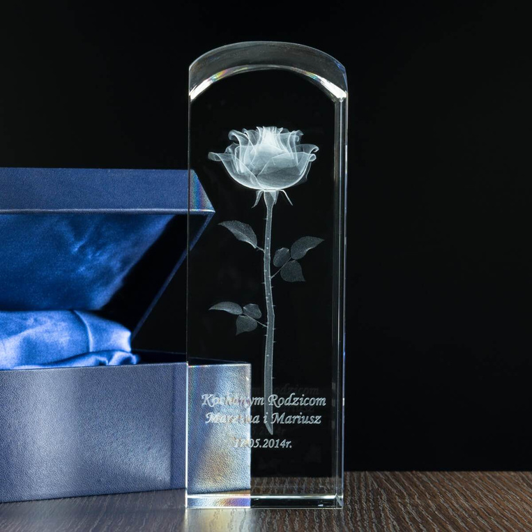 Róża 3D - podziękowania dla Rodziców w dużej statuetce z Twoją dedykacją