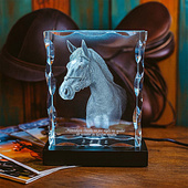 Statuetka 3D z koniem – Fotokryształ LED z dedykacją 
