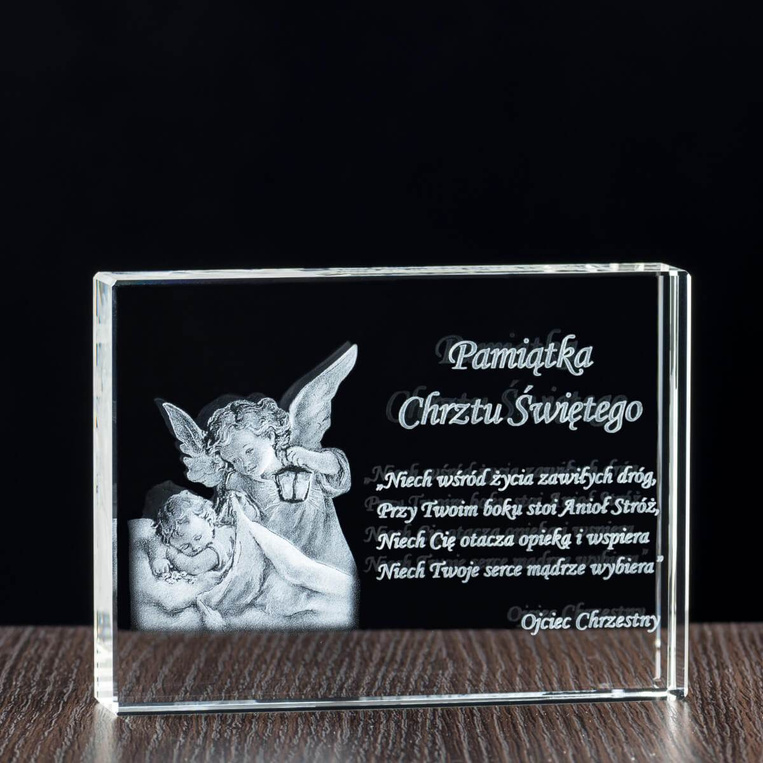Pamiątka Chrztu Św. z indywidualną dedykacją - fotokryształ 3D