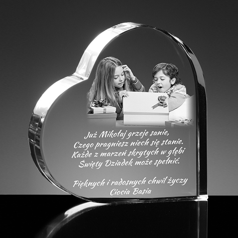 Prezent DLA DZIADKÓW - grawerowane zdjęcie wnuków w sercu 2D