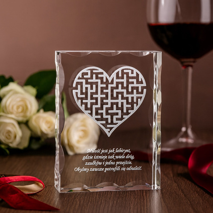 Ozdobny kryształ - Trójwymiarowe serce z labiryntem wraz z miejscem na Twoją dedykację