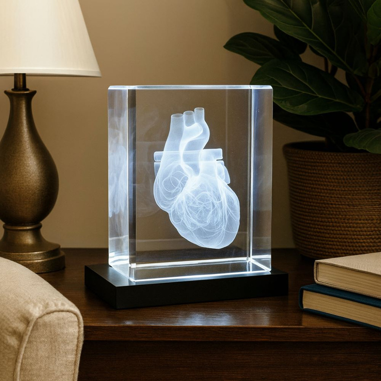 FOTOLAMPKA 3D z sercem – szklana statuetka z trójwymiarowym grawerunkiem