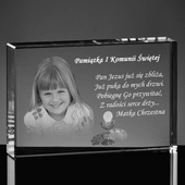 Pamiątka I Komunii Świętej w krysztale ze zdjęciem 2D. Statuetka 10x150x30 mm