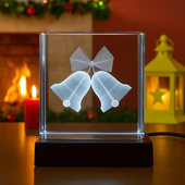 FOTOLAMPKA kryształowa 3D – dwa dzwonki z kokardką + podstawka LED