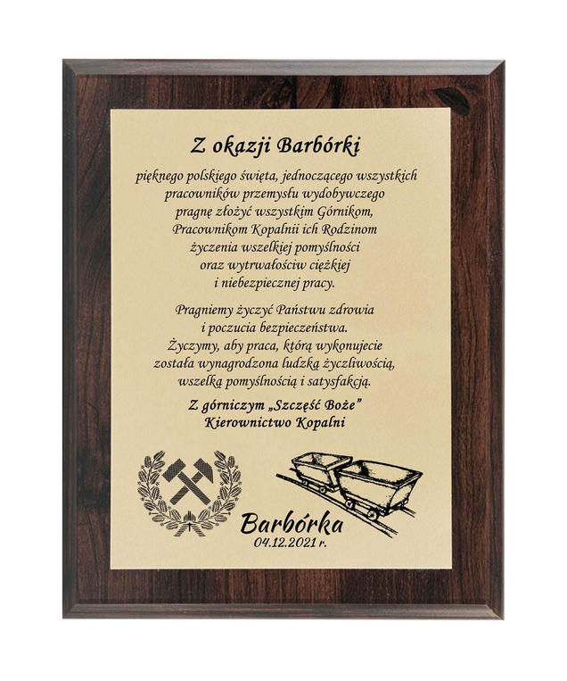 Dyplom 305x381 mm DLA GÓRNIKA z okazji barbórki - personalizowany prezent