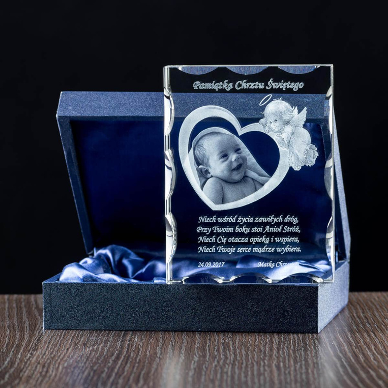 Pamiątka Chrztu Św. 3D - duży fotokryształ ze zdjęciem dziecka