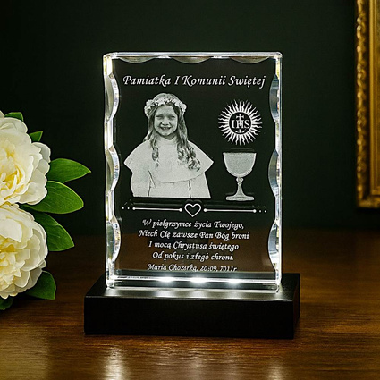 Fotokryształ z podstawką led w zestawie Pamiątka - I Komunia Święta