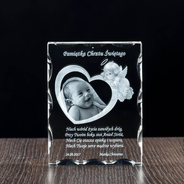 Pamiątka Chrztu Św. 3D - duży fotokryształ ze zdjęciem dziecka