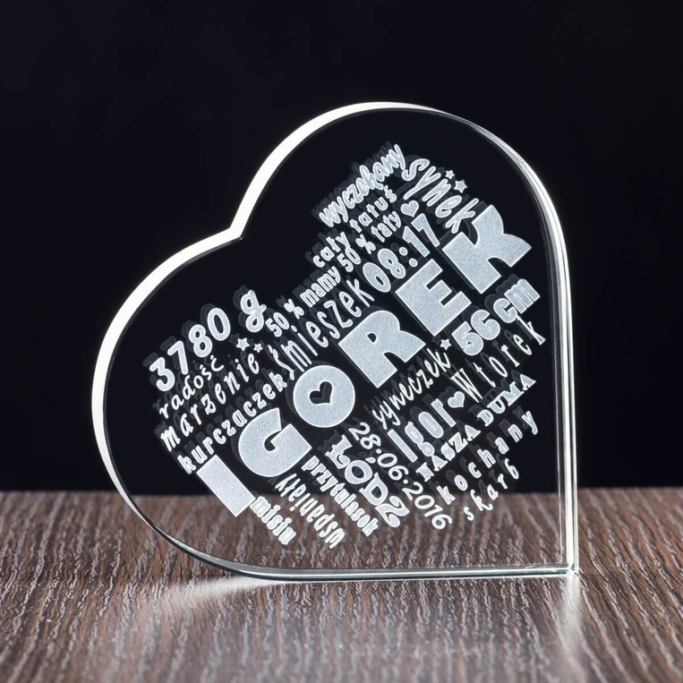 Prezent DLA MAMY - personalizowana metryczka dziecka w szklanym sercu