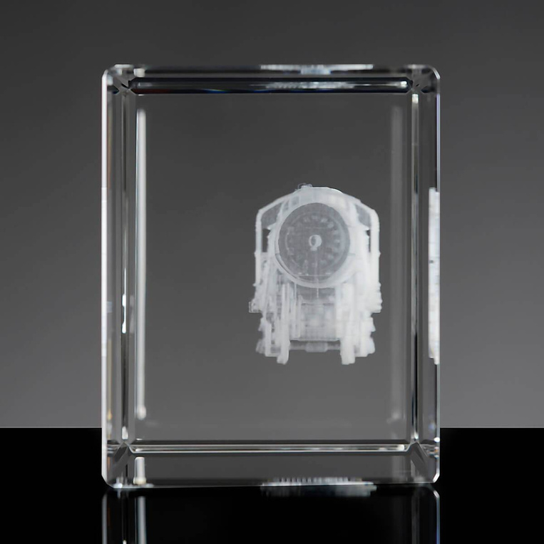 Pociąg 3D wygrawerowany w kryształowej statuetce - Statuetka firmowa