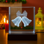 FOTOLAMPKA kryształowa 3D – dwa dzwonki z kokardką + podstawka LED
