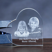 Prezent DLA DZIADKÓW - kryształowe serce (110x110 mm) i zdjęcie w grawerem 2D
