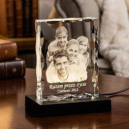 Ekskluzywna fotolampka – szklana statuetka 130x100x30 mm grawer zdjęcia 2D i tekstu