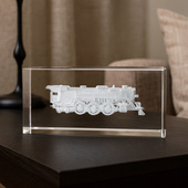 Pociąg 3D wygrawerowany w kryształowej statuetce - Statuetka firmowa