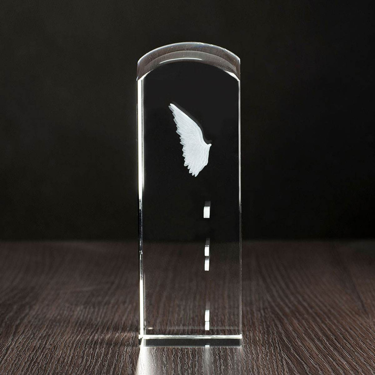 Trójwymiarowe skrzydła w krysztale + logo + dedykacja