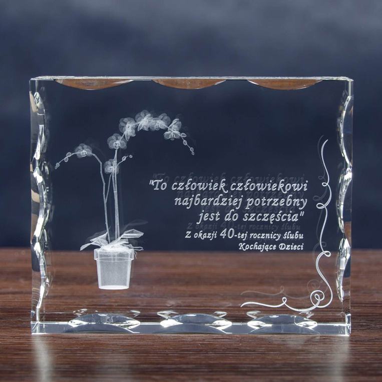 Piękny storczyk 3D wygrawerowany w ozdobnym krysztale z możliwością personalizacji