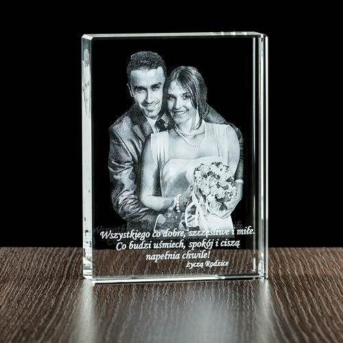 Pamiątka ślubna – zdjęcie 2D w krysztale Płyta płaska 100×150×30 mm