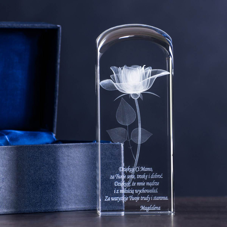 Prezent na urodziny Róża 3D w szklanej kolumnie 170x60x60 mm