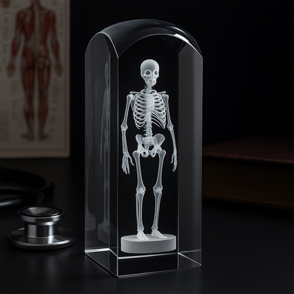 Szkielet 3D - podziękowania dla promotora Grawer w szklanej statuetce