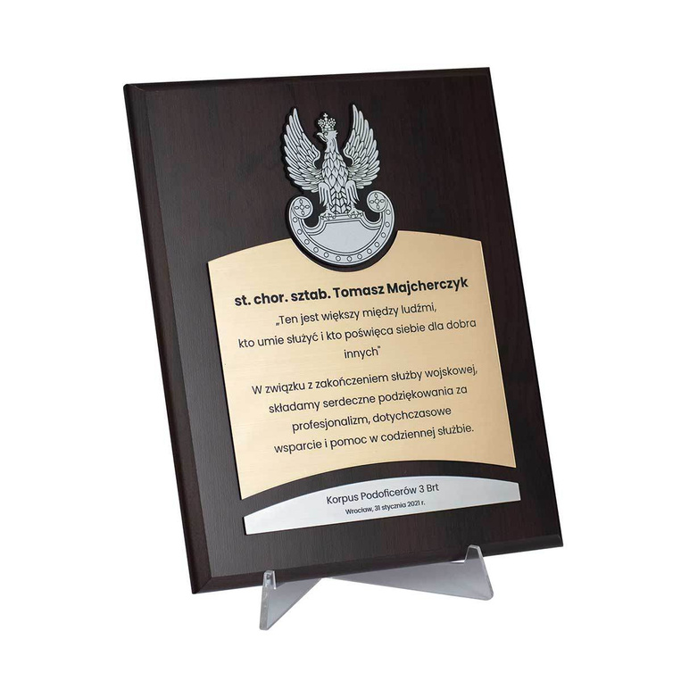 Dyplom grawerowany dla wojska 203x254 mm - służby mundurowe PODZIĘKOWANIA