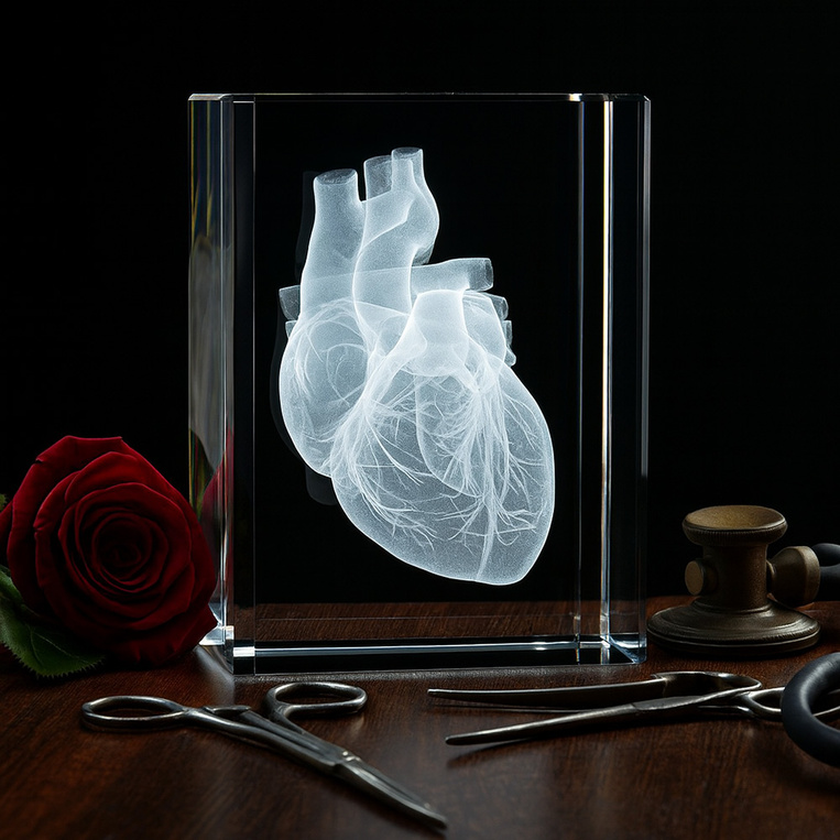 FOTOLAMPKA 3D z sercem – szklana statuetka z trójwymiarowym grawerunkiem