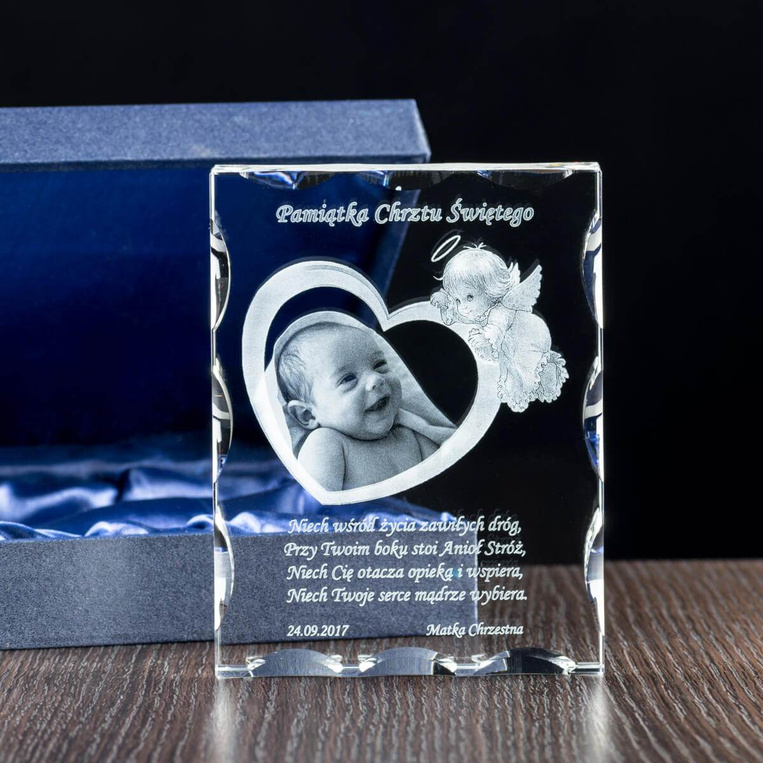 Pamiątka Chrztu Św. 3D - duży fotokryształ ze zdjęciem dziecka