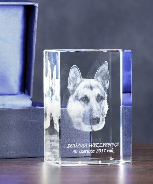 Pies w służbie mundurowej - zdjęcie 3D w szkle. Grawer