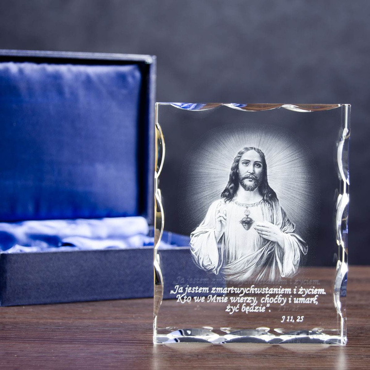 Pamiątka święceń kapłańskich - zdjęcie 3D Jezusa w szkle