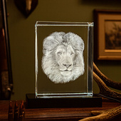Fotolampka 3D Lew – kryształowa statuetka z grawerunkiem 3D i podstawką LED 200×150×100 mm