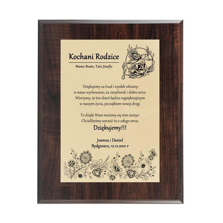 Ślubne PODZIĘKOWANIA DLA RODZICÓW - dyplom 228x305 mm