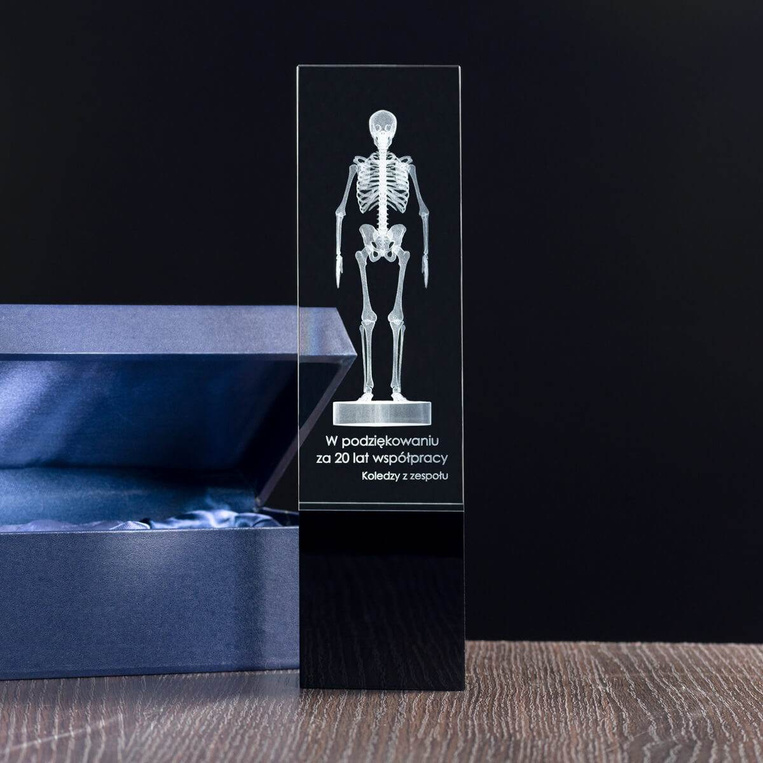 Szkielet 3D dla nauczyciela w kryształowej statuetce
