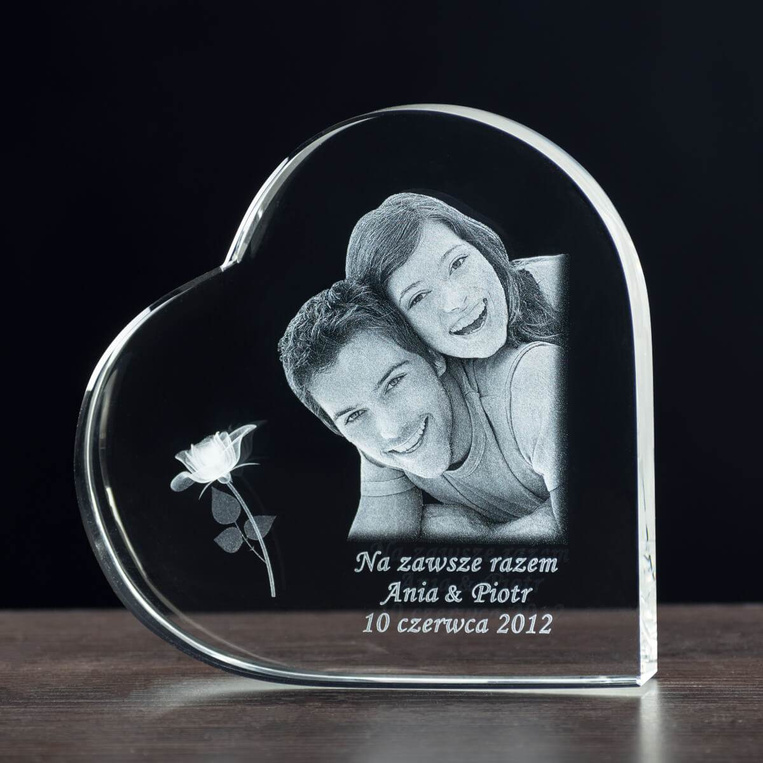 Duże kryształowe serce (140x140 mm) - Trójwymiarowe zdjęcie z dedykacją