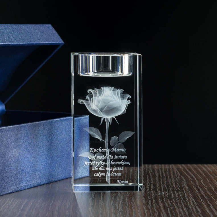 Róża 3D w świeczniku. FOTOPRZENT 3D dla Mamy. Eleganckie etui w komplecie
