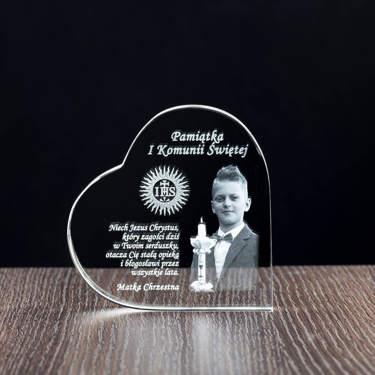 Personalizowane kryształowe serce - Pamiątka I Komunii Świętej
