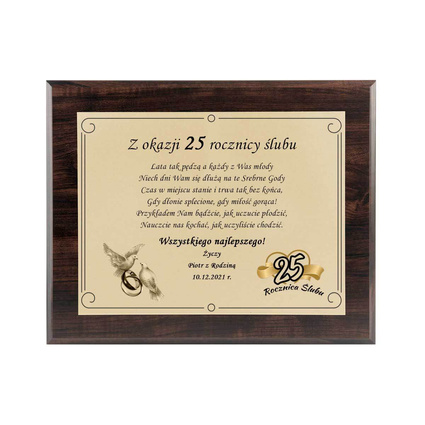 Dyplom na 25 ROCZNICĘ ŚLUBU - prezent personalizowany