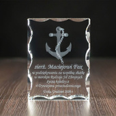 Kotwica 3D wygrawerowana w szklanej statuetce - JUBILEUSZ MARYNARZA