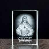 Obrazek Jezusa wygrawerowany w szklanej statuetce - PODZIĘKOWANIE DLA KATECHETY