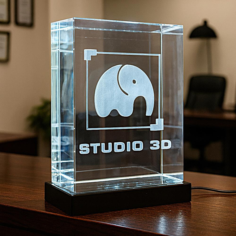 Duża Fotolampka 3D z logo – elegancka statuetka z grawerem 3D na podświetlanej podstawce
