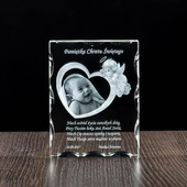 PAMIĄTKA CHRZTU - zdjęcie dziecka w sercu GRAWER W SZKLE