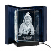 Personalizowany fotokryształ 3D – grawerunek zdjęcia dziecka z tekstem i LED