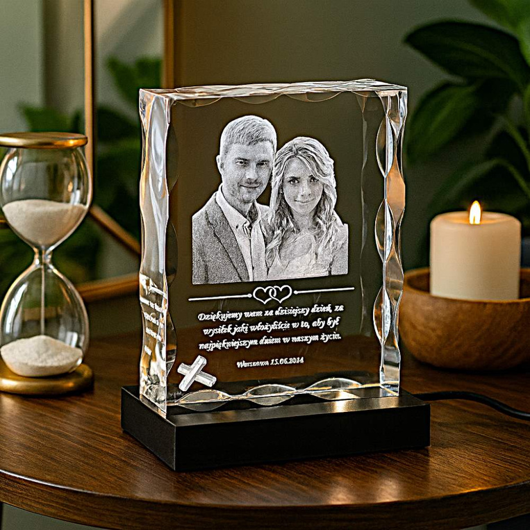 Fotolampka 3D z grawerem zdjęcia i tekstu – personalizowana statuetka LED
