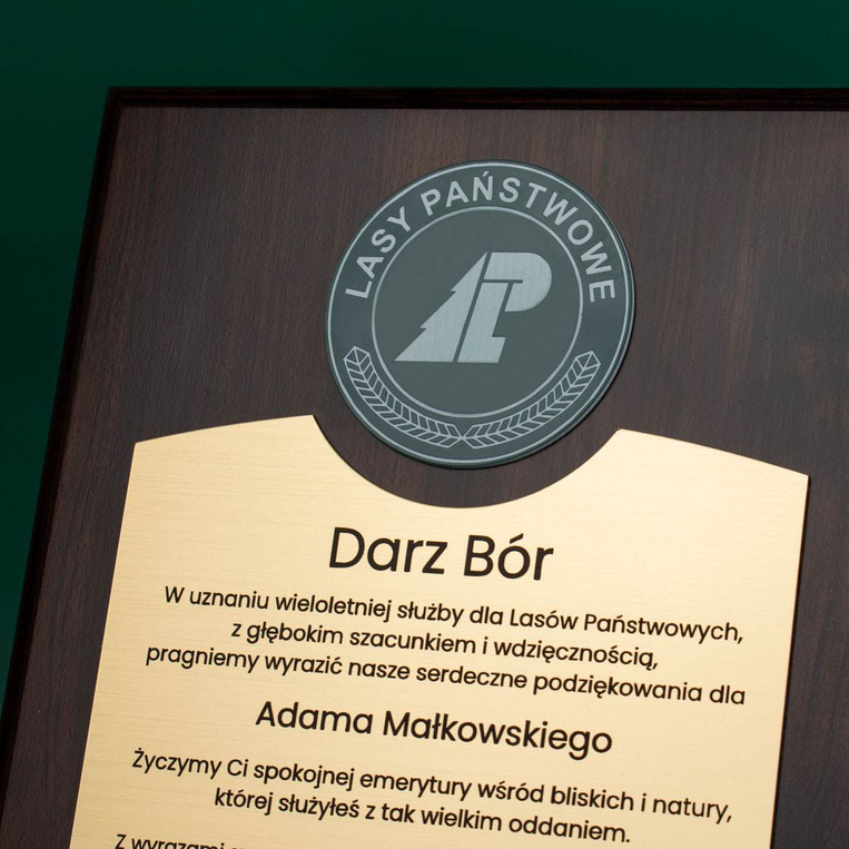 Dyplom z grawerem 203x254 mm - Lasy Państwowe - Podziękowania