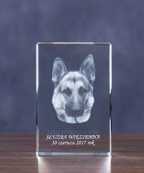 Pies w służbie mundurowej - zdjęcie 3D w szkle. Grawer