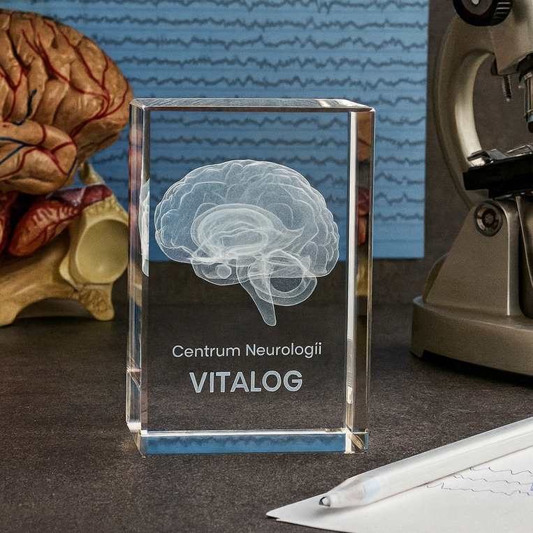 Trójwymiarowy mózg wygrawerowany w szkle na JUBILEUSZ FIRMY