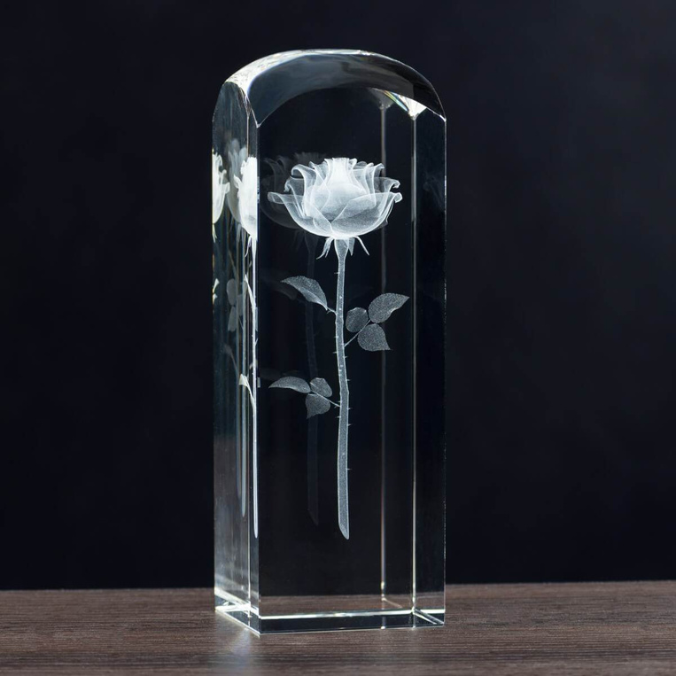 Róża 3D - Dzień taty - kryształowa statuetka, etui prezentowe