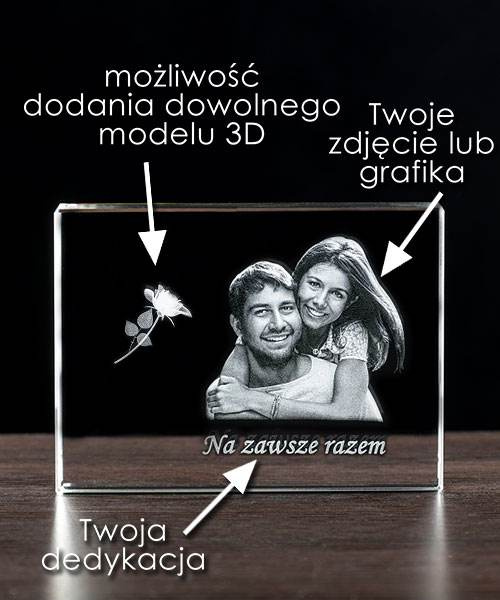 Pamiątka ślubna – zdjęcie 2D w krysztale Płyta płaska 100×150×30 mm