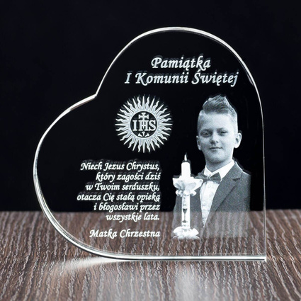 Personalizowane kryształowe serce - Pamiątka I Komunii Świętej