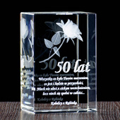 Kryształ na 50 urodziny - róża 3D oraz dedykacja w okazałej statuetce