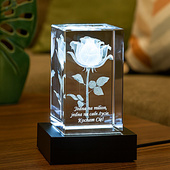 Szklana statuetka 3D z różą i dedykacją – prezent na walentynki lub rocznicę