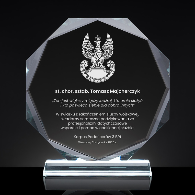 Statuetka z grawerem na zakończenie służby wojskowej – PODZIĘKOWANIA DLA ŻOŁNIERZA